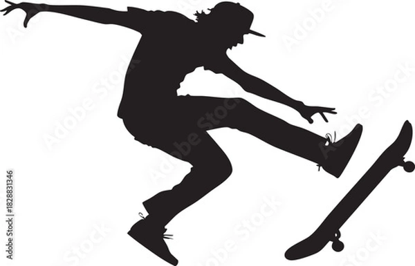 Fototapeta Silhouette Skateboarder: The silhouette of a skateboarder executing a dynamic jump, capturing a moment of skill and freedom.