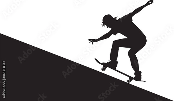 Fototapeta Silhouette of a Skateboarder: The silhouette of a skateboarder in mid-action, capturing a dynamic moment of balance and skill on a ramp or slope.