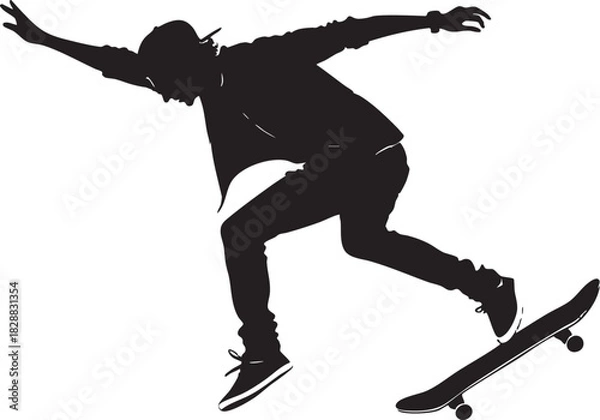 Fototapeta Dynamic Skateboarder Silhouette: A silhouette captures the fluid motion of a skateboarder executing a daring trick, set against a stark backdrop, highlighting the skater's skill and urban edge.