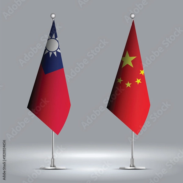 Obraz Two Standing Flags Representing China vs Taiwan with Flags on Bodies 