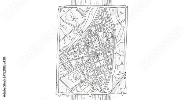 Obraz Hand drawn city map with streets and parking areas