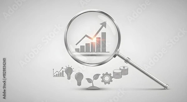 Fototapeta Magnifying glass focusing on a bar graph showing growth and business concepts.