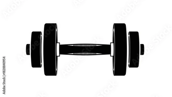 Fototapeta Silhouette of a black adjustable dumbbell with weight plates on each side, for fitness and workout concepts