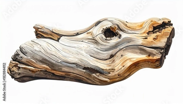 Obraz Textured Driftwood with Twisted Form and Natural Color Variations on Neutral Background