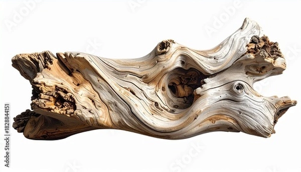Obraz Textured Driftwood with Twisted Form and Natural Color Variations on Neutral Background