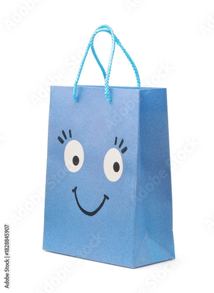 Obraz Blue paper shopping bag with smiling funny face