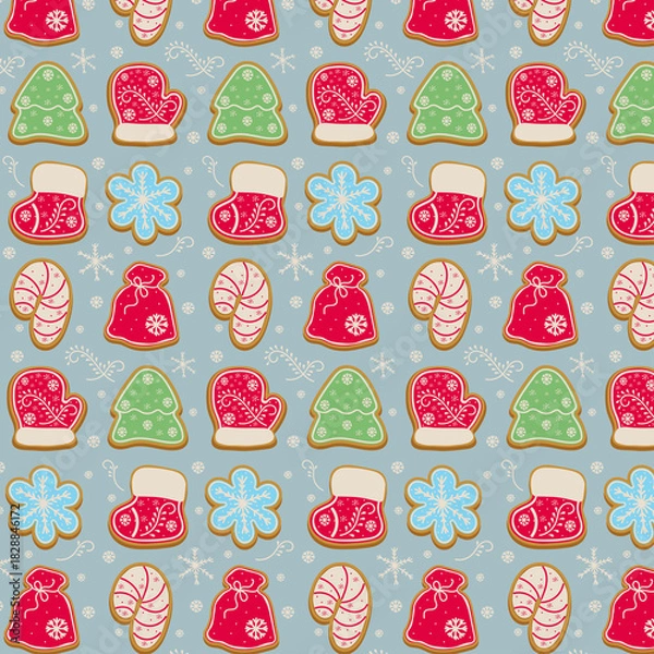 Fototapeta Christmas pattern with gingerbread cookies