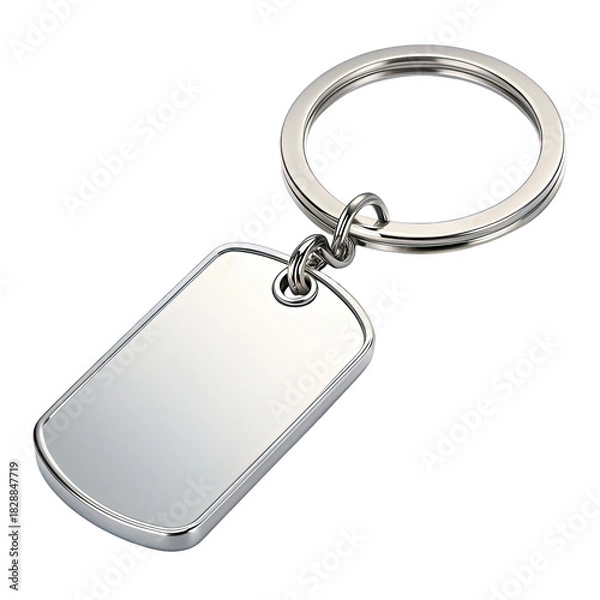 Obraz Blank silver dog tag keychain on a transparent background
