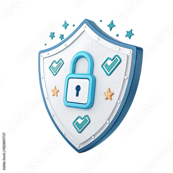 Obraz 3d shield with padlock and security icons on transparent background