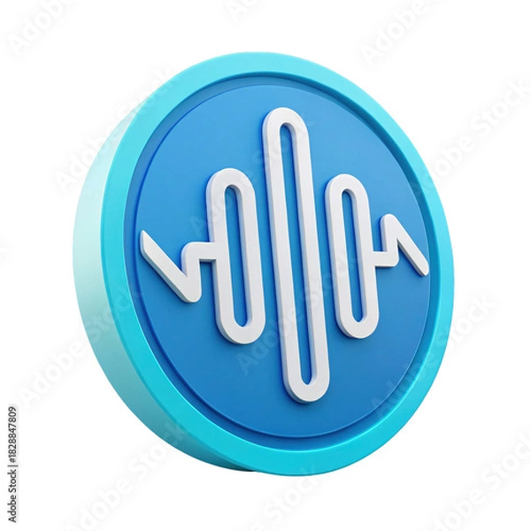 Obraz Blue circular icon with white sound wave graphic on transparent background
