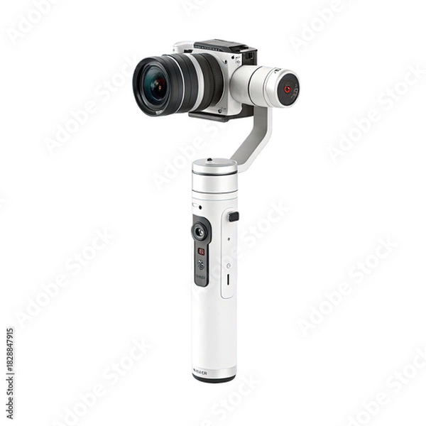Obraz White gimbal stabilizer with camera attached on transparent background