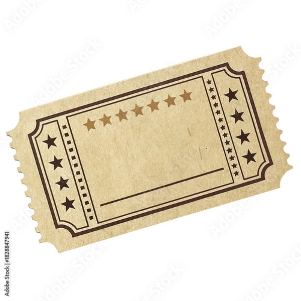 Obraz Vintage blank ticket with stars and decorative border on transparent background