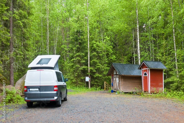 Fototapeta Relaxing in a camper in the bosom of nature in Koljatti, Finland