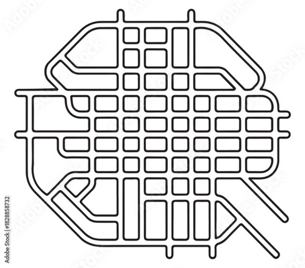 Obraz Digital city grid map outlines with abstract geometric shapes and lines silhouette