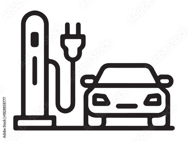 Obraz Public electric vehicle charging station location marker icon with power symbol silhouette