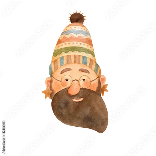 Obraz Cute hand drawn watercolor Christmas gnome