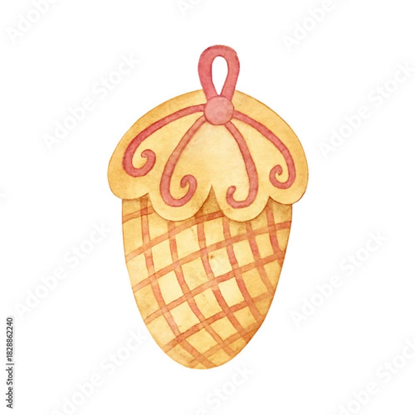 Obraz Watercolor ginger cookie cone illustration without background