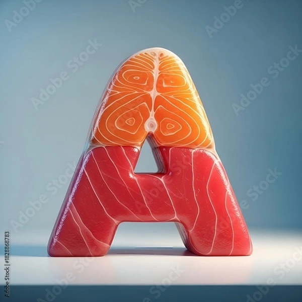Fototapeta Creative Food Art Letter A with Salmon and Tuna Texture