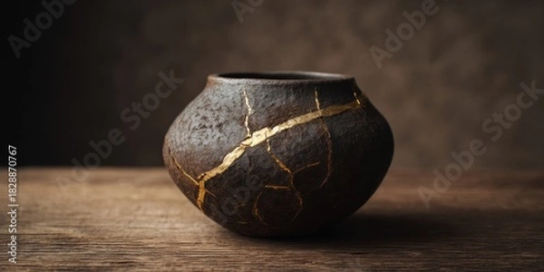 Obraz Unique pottery piece showcasing kintsugi art techniques