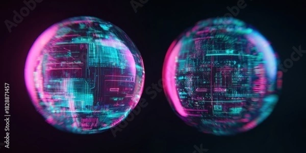 Obraz Digital spheres showcasing data visualization in vibrant colors