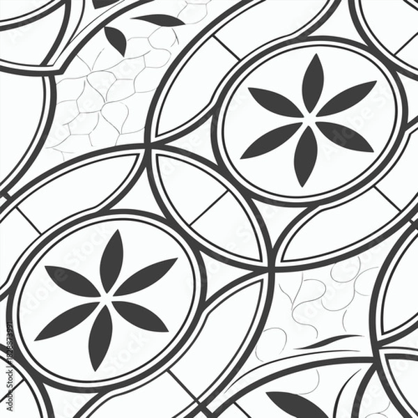 Fototapeta Black and white geometric pattern with floral and organic elements vector illustration