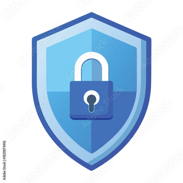 Fototapeta Blue shield with padlock icon on white background security protection