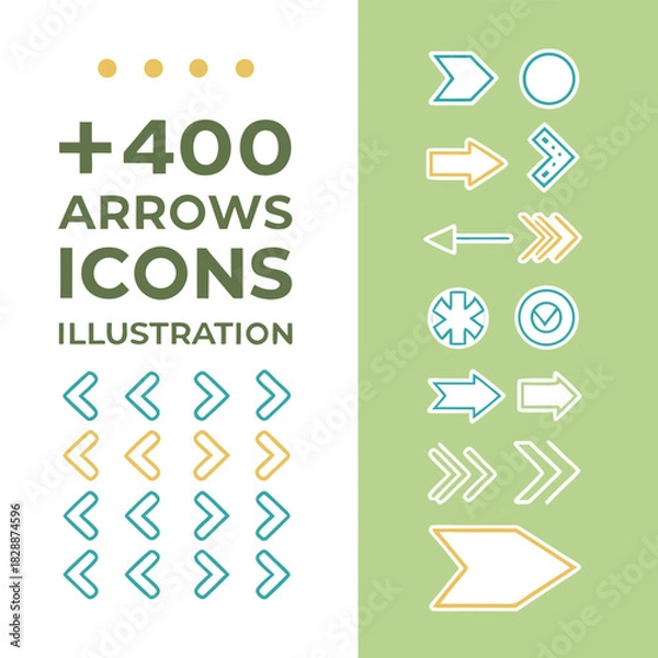 Fototapeta Collection of arrow icons and symbols on a split background illustration