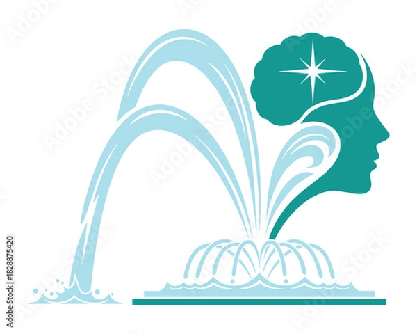 Obraz Mental clarity and refreshing thought process brain fountain illustration