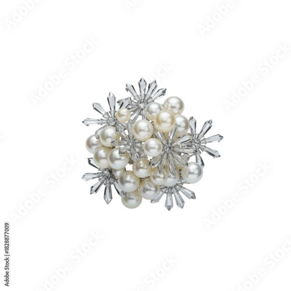 Obraz Sparkling cluster of pearls and crystals isolated on transparent background