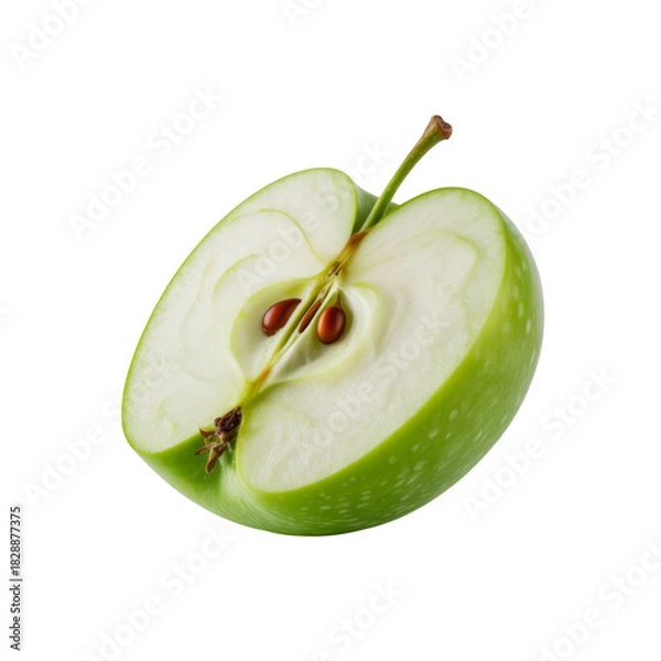 Obraz Half green apple with stem isolated on transparent background