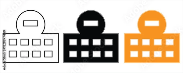 Obraz Three simple building icons in outline, black, and orange, isolated on