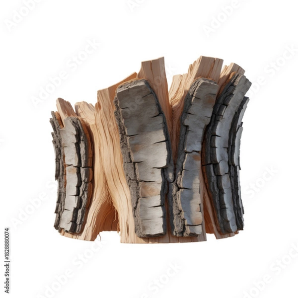 Obraz Stack of birch firewood isolated on transparent background