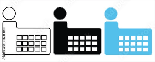 Obraz Three factory icons, outline, black, and blue, isolated on