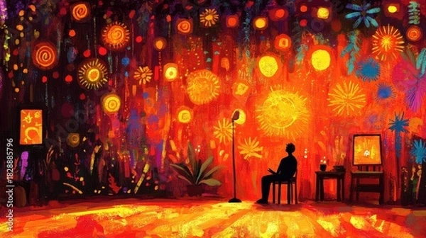 Obraz Abstract Stage Performance: Silhouette, Vibrant Lights, Dramatic Lighting, Artistic Expression.