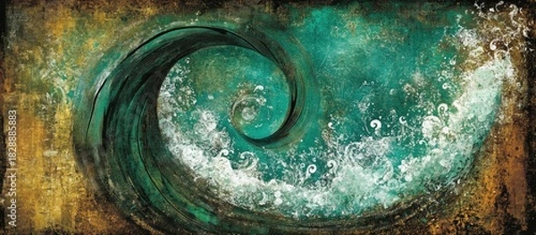Obraz Abstract Teal Swirl: Textured Artwork with Spiraling Lines and Waves
