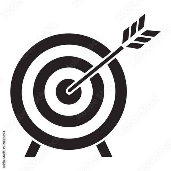 Fototapeta Target Icon with Arrow, Black Silhouette Goal Vector for Business Strategy and Marketing Design