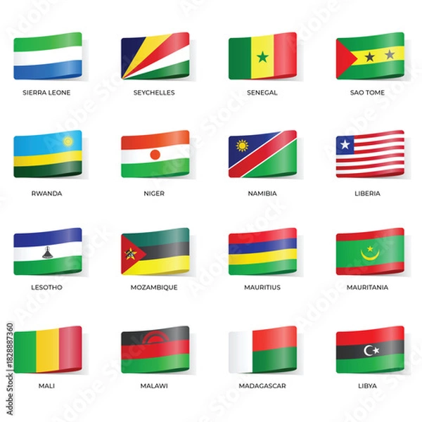 Fototapeta Set of Variant Wavy Flags Isolated on Dark Background