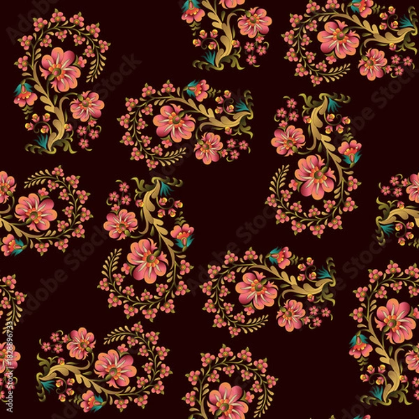 Fototapeta Abstract seamless color full paisley flower leaf bunch pattern