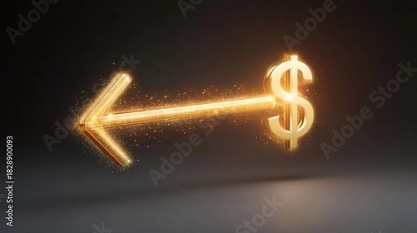 Fototapeta Glowing Arrow with Dollar Sign Symbolizing Wealth, Prosperity, Finance, Investment in a Luxurious and Modern Style for Business and Economy Concepts