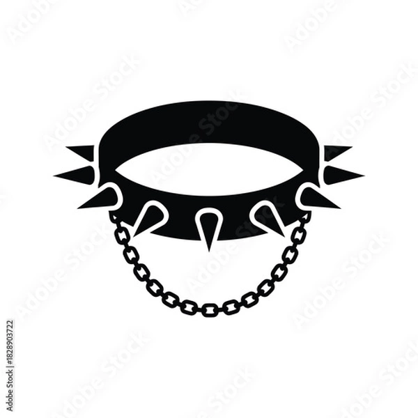 Fototapeta A collar with spikes on chain silhouette vector art illustration