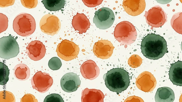 Obraz Abstract watercolor circles pattern in orange, red, and green offers a modern, vibrant design element for creative projects and backgrounds