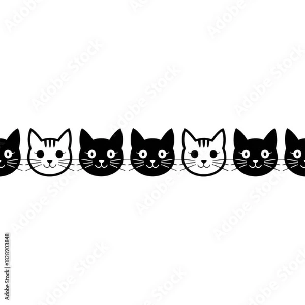 Fototapeta Cute cartoon cat faces border design isolated on transparent background