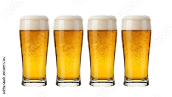Obraz Four Glasses of Beer with Frothy Heads, Isolated on a Transparent Background, Golden Beverage for Refreshment, Top_moreDetail_x4_5460x3072_2pass_moreDetail_1