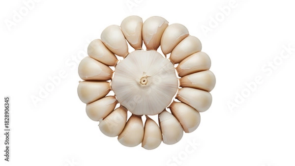 Obraz Garlic cloves arranged in a circle, isolated on transparent background, offering a fresh, aromatic perspective