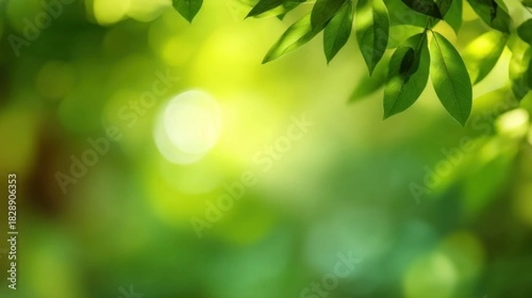 Fototapeta Lush Green Leaves with Soft Focus Background Creating a Tranquil Natural Atmosphere for Relaxation and Meditation in Nature's Paradise