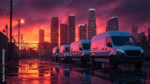 Obraz Electric transport vans parked in a row