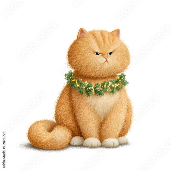 Obraz Funny Cat with an Angry Expression Dressed Up in a Holiday Floral Garland 