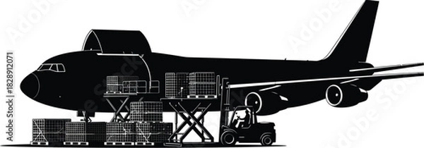 Fototapeta Silhouette of a cargo airplane loading