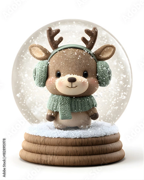 Obraz Charming Reindeer Wearing Earmuffs Inside a Glass Globe 