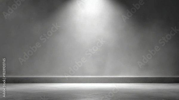 Obraz Empty Stage with Dramatic Spotlight Illumination in a Dark Minimalist Background Setting for Creative Presentations and Performances